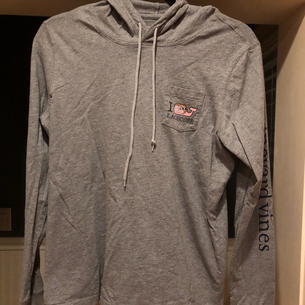 Girls Vineyard Vine hooded Lacrosse Long Sleeve Tshirt, Size small, Gray